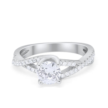 Solitaire Accent Ring Round Simulated Cubic Zirconia Twist Infinity Shank 925 Sterling Silver